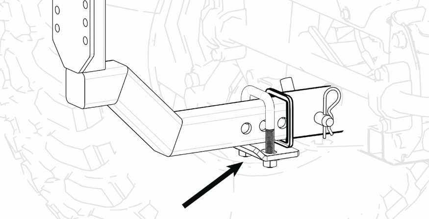 Diagram of the U-bolt hitch stabilizer clamped around the carrier bar