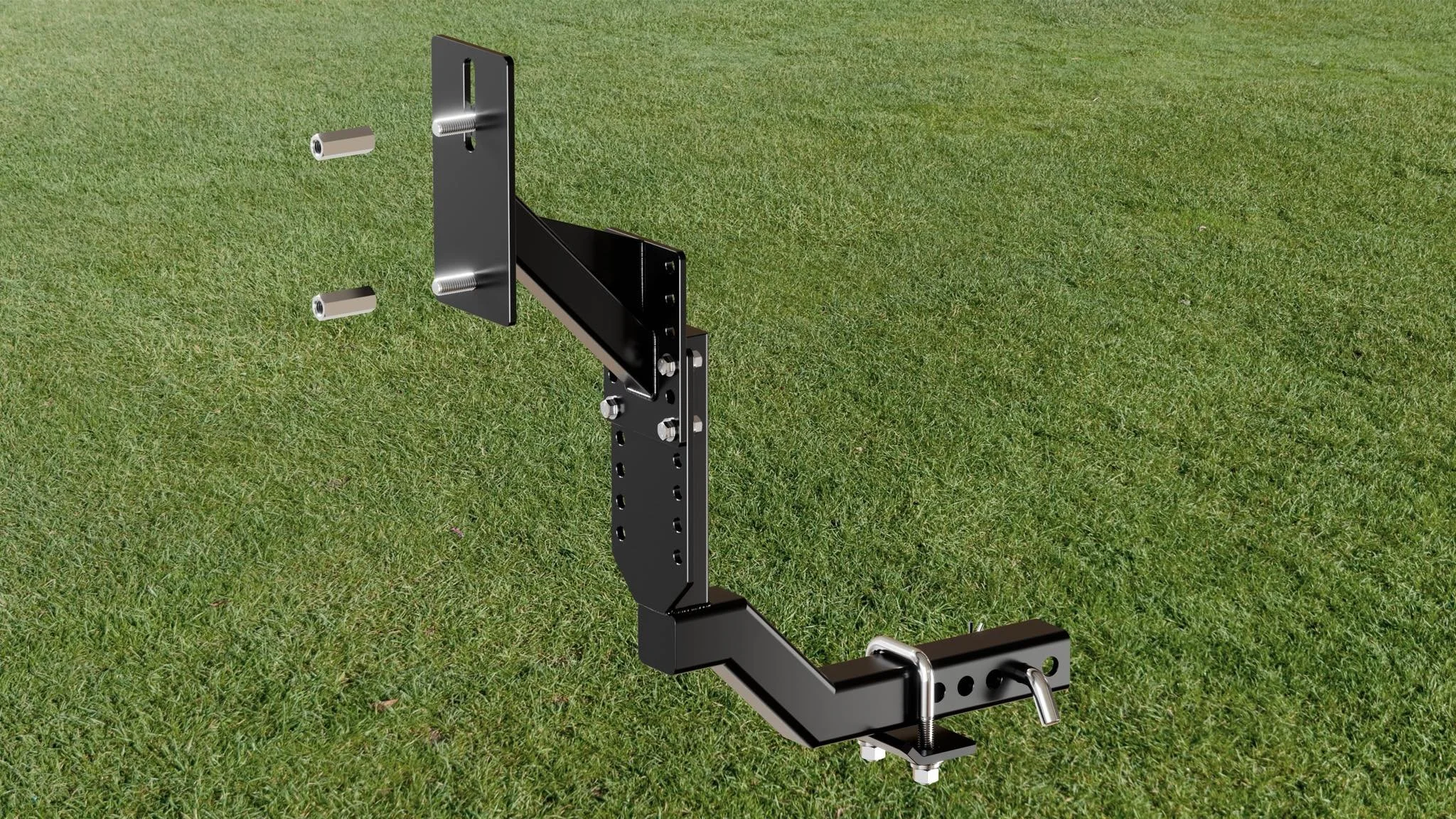 Black steel hitch-mounted spare tire carrier